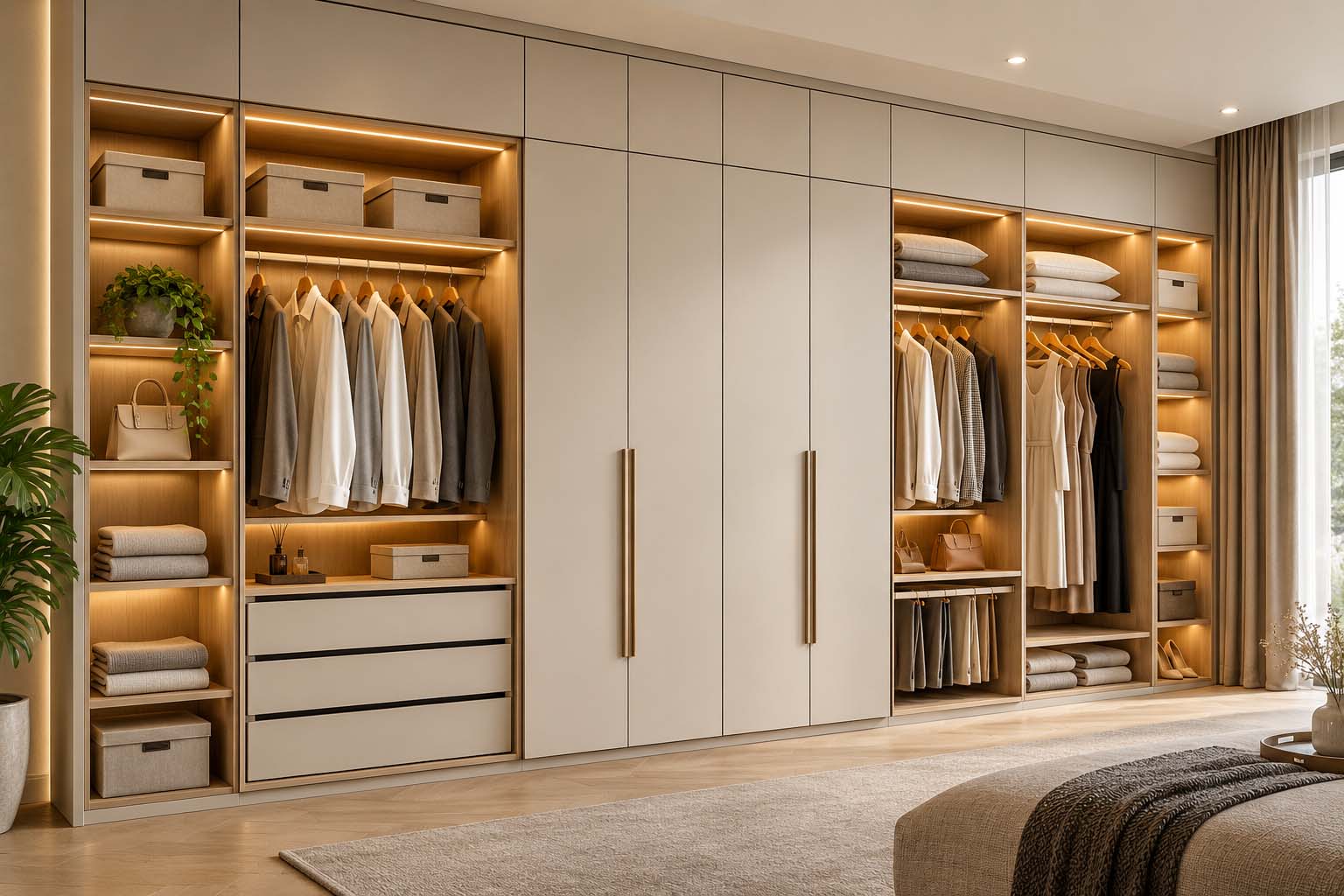 full-wall wardrobe with organised storage in Patiala