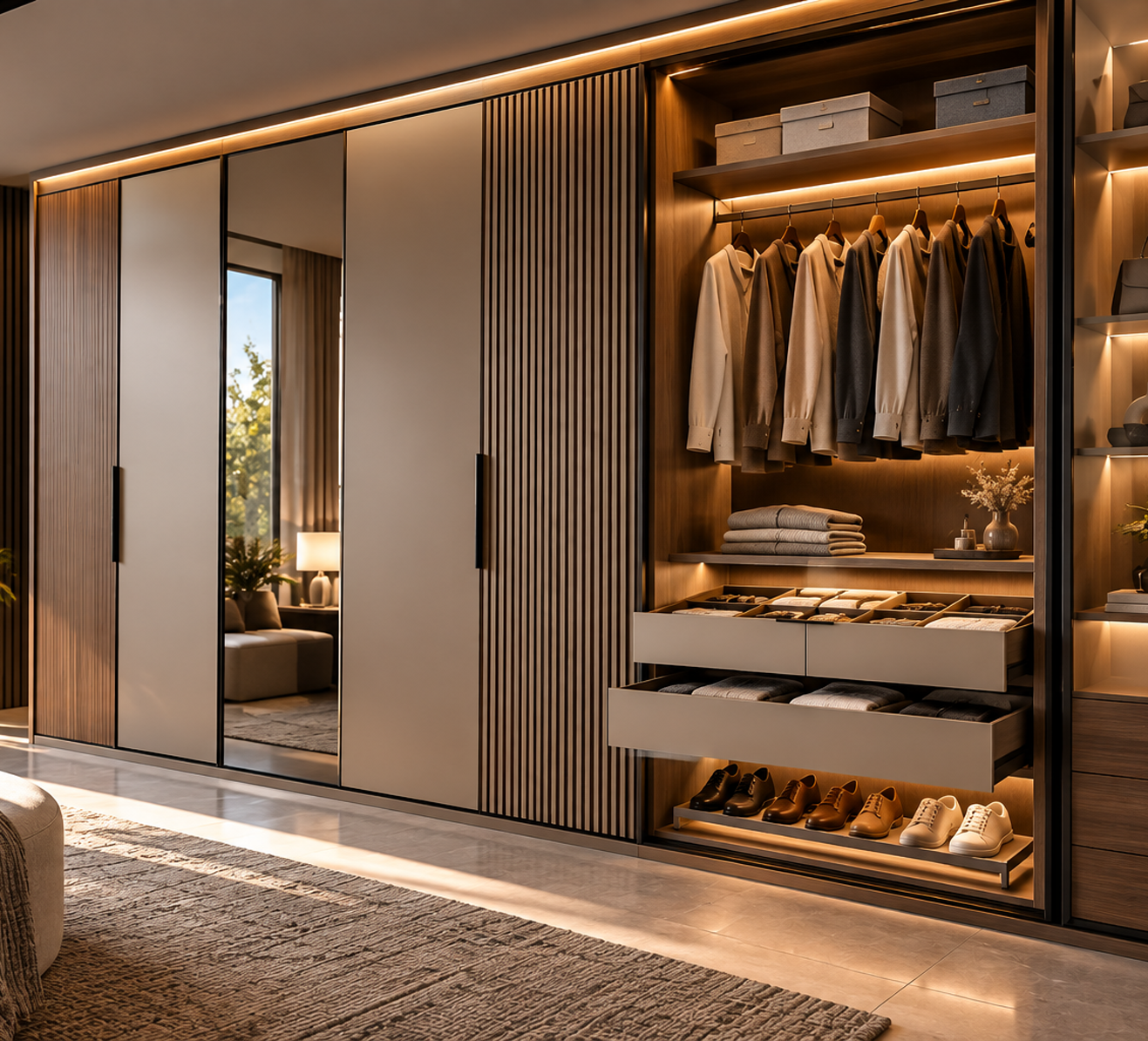 Modern modular wardrobe with organised storage in Patiala Punjab