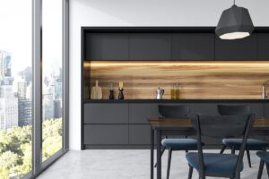 Modern kitchen design with modular cabinets, premium finishes, and smart space planning
