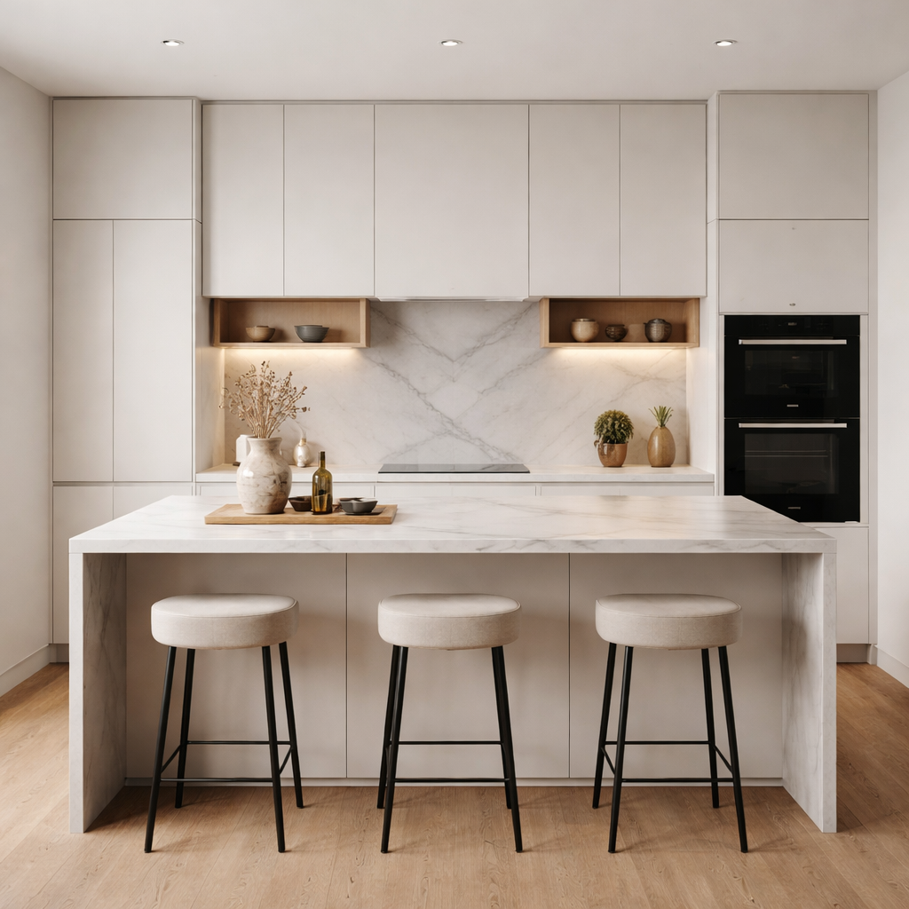 handle-less kitchen design with seamless cabinets